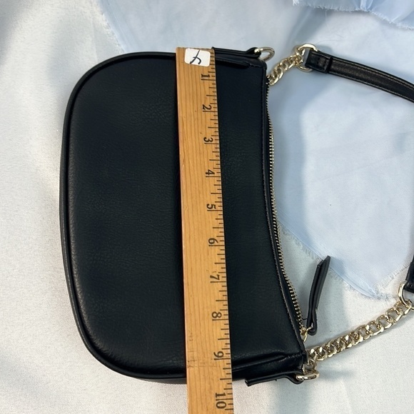 INC black non-leather shoulder bag with partial gold chain strap and zip closure - Picture 7 of 10